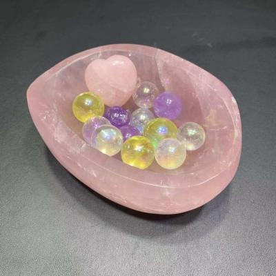 China Hot Sale China Rose Quartz Crystal Bowl Decoration Natural Gemstone Pink Crystal Craft Bowl For Gift for sale