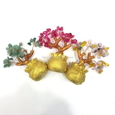 China China S Handicraft Natural Gemstone Crystal Money Tree With Gold Pouch For Decoration for sale