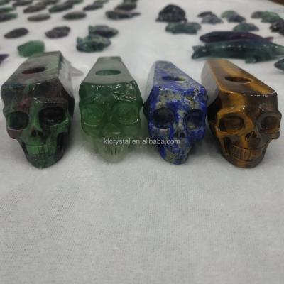 China China Crystal Quartz Carved Skull Natural Pipe Magic Wand Smoking Pipe Healing Tobacco for sale