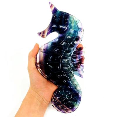 China China High Quality Natural The Big Szie Hand Cut Crystal Animal Rainbow Fluorite Hippocampus For Decoration for sale