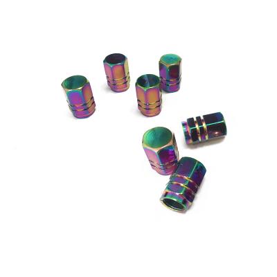 China Rainbow Multi Color Aluminum Car Tire Valve Covers Dust Aluminum Wheel Caps for sale