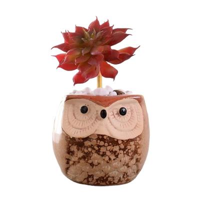 China 2023 Europe Factory Sale Home Decorative Cartoon Owl Shaped Mini Planter Ceramic Flower Pot for sale