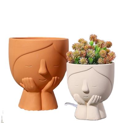 China Home Decorations Smiley Face Flower Pot Head Cactus Succulent Ceramic Pots Europe Factory Wholesale for sale