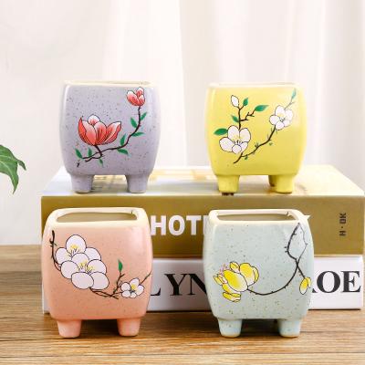 China 2023 Simple Breathable Succulent Ceramic Flower Pot Potted Europe Factory Square Ceramic Flower Pot Desktop for sale