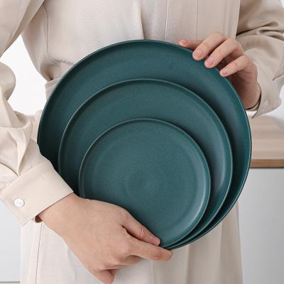 China Viable Nordic Simple Style Porcelain Matte Dark Army Green Colorful Ceramic Tableware Dishes Set Microwave Safe Reactive Tableware for sale