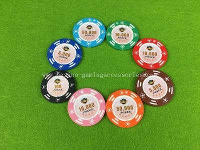 China 39mm Two Tone Casino Clay Poker Chips Casino Decals Chip with UV Mark for sale