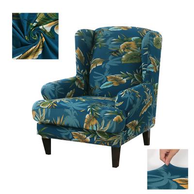 China Elastic Breathable Comfort Cover Protector For Wing Chair Wingback Covers Printed Elastane Stretch 2 Pieces Set Sofa Sitting Cover With Elastic for sale