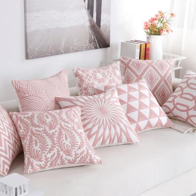 China Factory Wholesale Anti-static High Quantity Sofa Cushion Embroidered Pillowcase Pink Geometric Car 45*45cm for sale