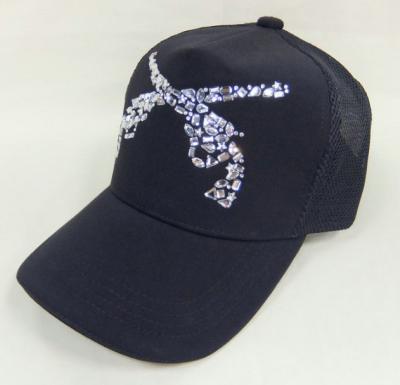 China COMMON high quality mesh embroidered gun skull black trucker baseball caps rhinestone beisbol double ballcap for sale