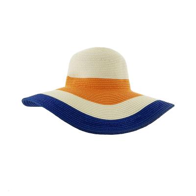 China Custom Character Summer Women Beach Sun Visor Beach Hats Stripe Floppy Straw Hat for sale