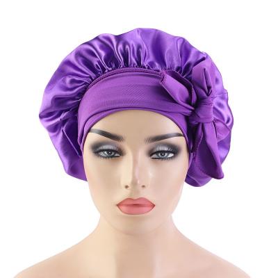 China 2021 Customs Breathable Sleep Hat For Hair Wrapping Satin Scarf For Women Polyester Satin Silk Hoods for sale