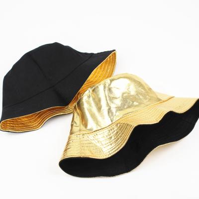 China OEM LOGO Gold Dobby and Silver Fisherman's Hat for Woman Harajuku Basin Black White Bilateral Hat for Man Travel Foldable Hats for sale