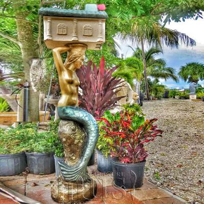 China Mermaid Outdoor Mailbox Sculpture Europe Decor Bronze Statue for sale