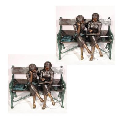 China Europe Garden Sculpture Life Size Bronze Reading Book Statue for sale