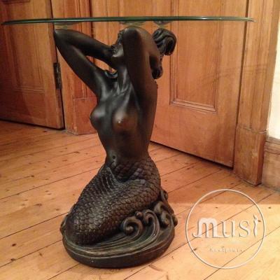 China Europe Home Decoration Metal Sculpture Black Mermaid Coffee Table Bronze Base for sale