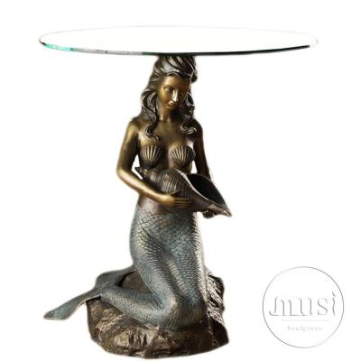 China Europe Home Decoration Metal Mermaid Statue Table Base Bronze Sculpture for sale