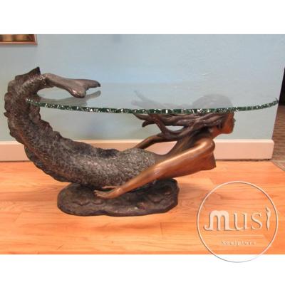 China Europe Home Decoration Mermaid Coffee Table Base Life Size Bronze Sculpture for sale