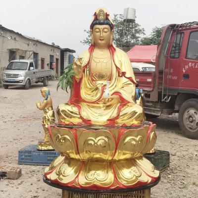 China Gold Europe Temple Decoration Kwan Yin Sitting on Lotus Statue for sale