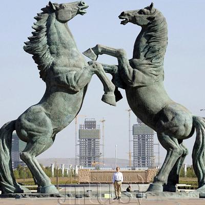 China Europe Plaza Decoration Outdoor Two Bronze Large Size Horse Rearing Statue for sale