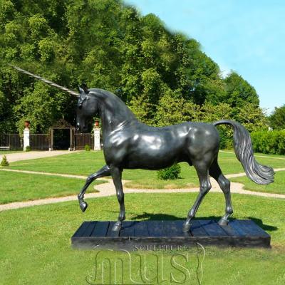 China Europe Outdoor Decoration Life Size Bronze Horse With Long Horn Unicorn Statue for sale