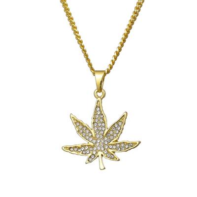 China Gold Plated Hip Hop Outlet Nickel Free Glazed Maple Leaf Pendant Diamond Necklace For Men for sale