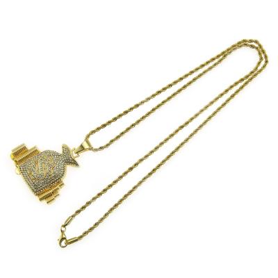 China Hiphop Dollar Sign Money Bag Pendant Gold Plated Hip Hop Men's And Women's Jewelry Necklace for sale