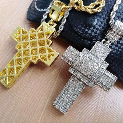 China Letter Hip Hop Pendants Iced Out Jewelry Crystal Gold Cross Pendant Necklace for sale