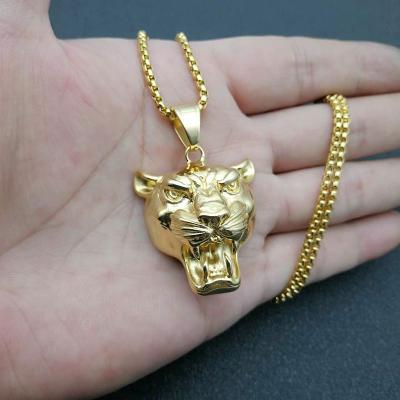 China Wholesale 18k Non-fading Gold Plated Mens Necklace Stainless Steel Leopard Head Pendant for sale