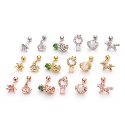 China Lead Free Nickel Free None Fades 18k Gold Plated Lead Free Body Zircon Ear Piercings Jewelry Stainless Steel Ear Bone Stud for sale