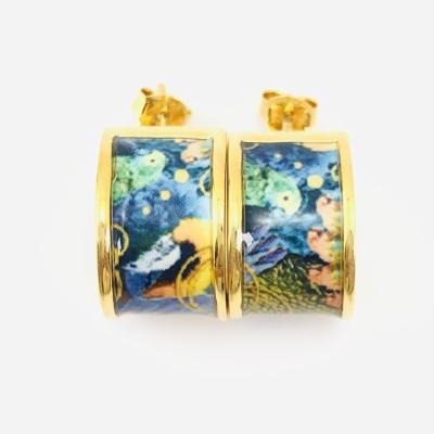 China Trendy Fashion Gold High Quality Hot Selling Popular Star Jewelry For Women Stainless Steel Bracelet Colorful Earing Enamel for sale