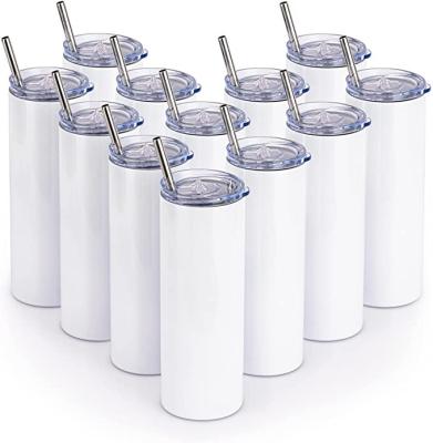 China Cayi Sustainable White Straight Lean Sublimation 20 Ounce Masks Stainless Steel Tumblers With Lid Straw for sale