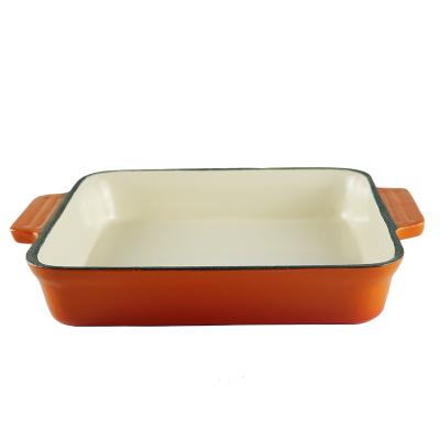 China Sustainable Wholesale Cast Iron Cookware Dish Pan Cast Iron Roasting Casserole for sale