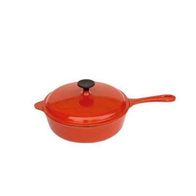 China Sustainable 2 Quart Enameled Cast Iron Round Coated Sauce Pan With Lid Orange for sale