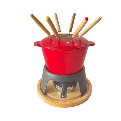 China Red Color Sustainable Melting Cheese Chocolate Fondue Set With Six Forks for sale