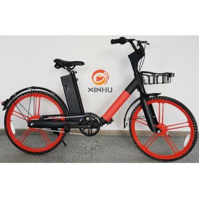 China XINHU Standard Torque Sensor Ebike Folding Mini Electric Bike Rent Sharing e Bicycle Long Range 100km Battery With Basket Power Sensor for sale