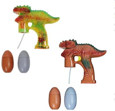 China Wholesale Plastic CB1803117 Summer Toys 6 Flashing Light Outdoor Toys Electric Dinosaurs Bubble Gun With Double Bottles Bubble Liquid for sale