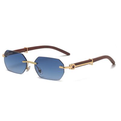 China Hot Selling Rectangle Rimless Wooden Sunglasses S31807 for sale