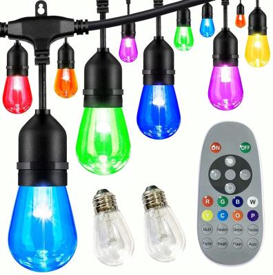 China 48FT RGB LED String Lights Waterproof 48FT RGBW Outdoor String Lights Weatherproof Remote Control Coffee Color Changing String Lights with Shatterproof S14 Bulbs for sale