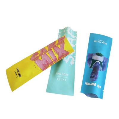 China Recyclable Personalized Small Stick Shape Mylar Foil Single Preroll A Cigar Wraps Blunt Wraps Pre Roll Packaging Bags for sale