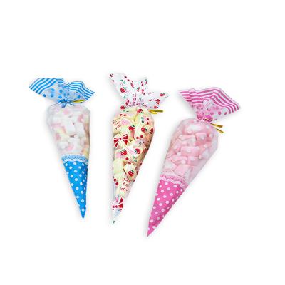 China Stock and Custom Food Grade Triangle Cone Shaped Plastic Candy Recyclable Bag Popcorn Popsicle Food Bags for sale