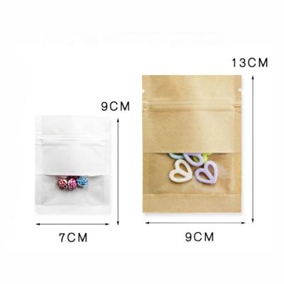 China Recyclable In Small Small 3 Packing Pouches Brown Kraft Paper Side Flat Seal Ziplock Small Stock And Custom White Bags With Window And Zipper for sale