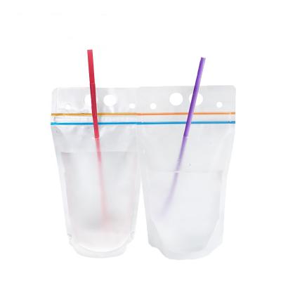 China Stock Custom Disposable Clear Plastic Disposable Stand Up Water Beverage Juice Beverage Pouch Bag With Straw Hole for sale