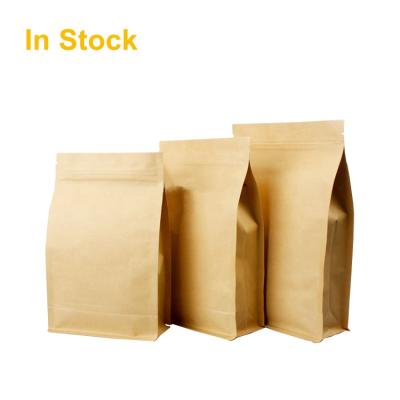 China Flat Bottom Brown Kraft Paper Recyclable Plain Metallized Food Packaging Pouch With Zipper for sale