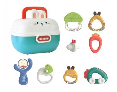 China Musical Wholesalers Plastic Rattle Set Baby Ring Toy with 9 Different Shapes for sale