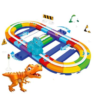 China 2022 New Product Plastic ABS Educational Ideas Dinosaur Electric Puzzle Blocks Track Rail Car Toy For Kids for sale