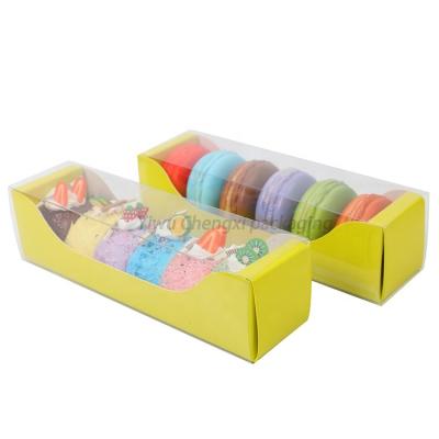 China Recycled Materials Custom Sliding White Paper Drawer Boxes 6pcs Cookie Boxes Macaron Packaging Boxes With Clear Window for sale