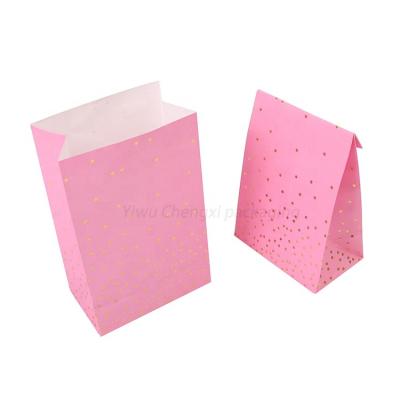 China Recycled Materials Customized Open Candy Cookies Wedding Home Birthday Party Gold Foil Polka Dots Flat Bottom Small Pink Paper Gift Bag for sale