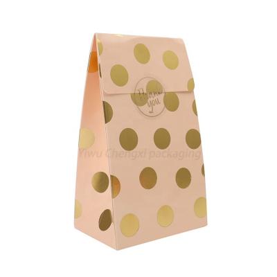 China Recycled Materials Customized Gold Foil Polka Dots Flat Bottom Party Favor Candy Thanksgiving Day Birthday Gift Personalized Printed Paper Bag for sale