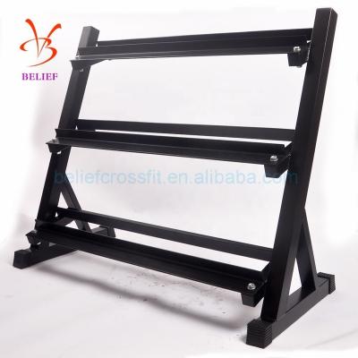 China Fitness Center Hot Sale Gym Fitness Frequently Used Equipment 3 Steel Layers Hex Dumbbell Weight Rack for sale