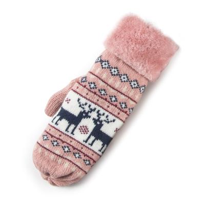 China SHENGQI skin-friendly and comfortable gloves for women u9314 hot knitted wrap reindeer pattern gloves, 12pcs/big opp bag for sale